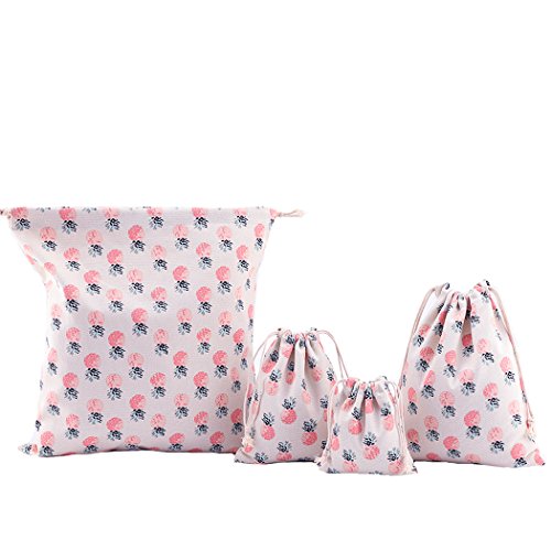 abaría - 4 Unidades Bolsa de algodón Grande - Bolsa Inserto Organizador para Ropa Juguete pañales - Bolsos Inserto bebé - Grande 37 x 40 cm, Mediano 25x 30 cm, pequeña 19 x 23 cm, Mini 14 X 16 cm