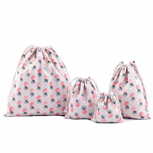 abaría - 4 Unidades Bolsa de algodón Grande - Bolsa Inserto Organizador para Ropa Juguete pañales - Bolsos Inserto bebé - Grande 37 x 40 cm, Mediano 25x 30 cm, pequeña 19 x 23 cm, Mini 14 X 16 cm