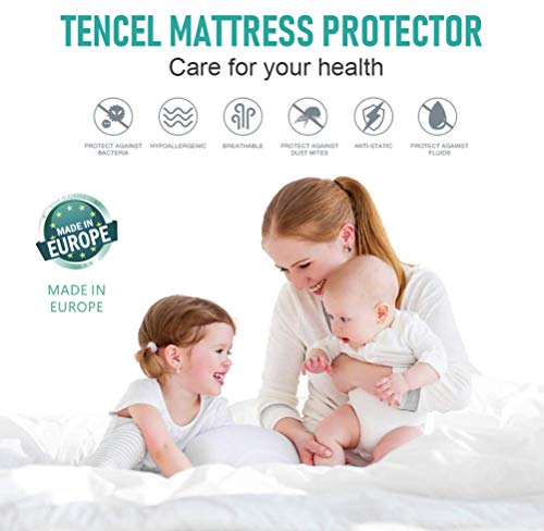 ABEIG BASICS ?? Protector Colchon Tencel Impermeable, Transpirable Y Antibacterianas, Tacto Fresco y Regula la Temperatura Corporal, 180 X 190/200 CM