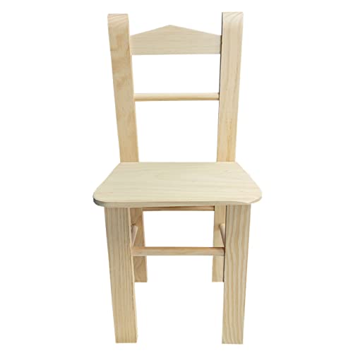 Acan Tradineur - Silla Infantil de Madera sin Tratar, Respaldo de Pico, Altura del Asiento 22,8 cm, Silla para niños con reposapiés, 45,4 x 23,2 x 21,5 cm