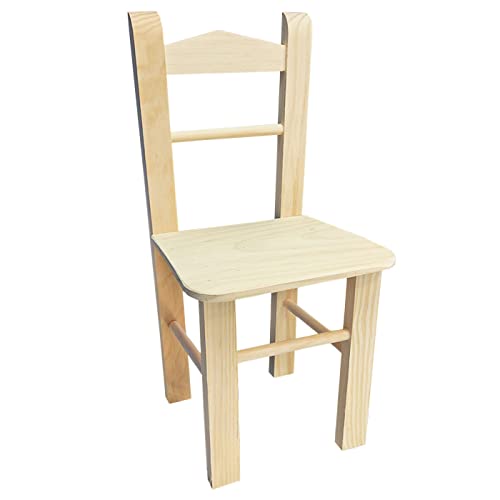 Acan Tradineur - Silla Infantil de Madera sin Tratar, Respaldo de Pico, Altura del Asiento 22,8 cm, Silla para niños con reposapiés, 45,4 x 23,2 x 21,5 cm