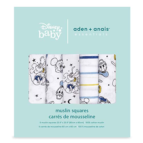 aden + anais Essential Musy Square 100% Muselina algodón - Paquete de 5 Mickey Stargazer