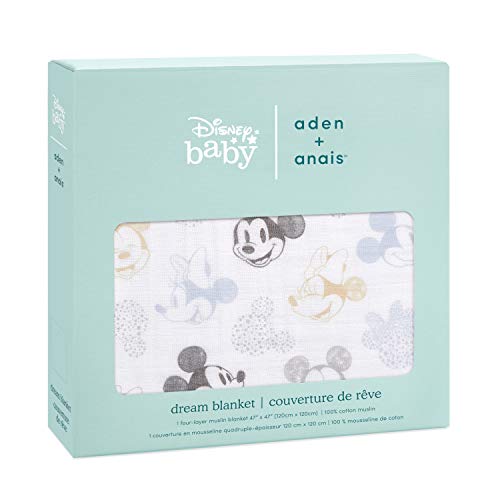 aden + anais Manta Dream Blanket 100% algodón muselina Disney Baby – Mickey Mouse + Minnie Mouse (120 x 120 cm)