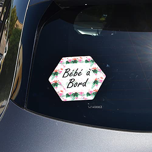 Adhesivo para coche de bebé a bordo, fabricado en Francia, diseño de flamencos rosas, resina natural