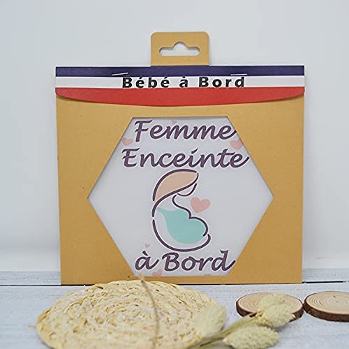 Adhesivo para coche de bebé a bordo, fabricado en Francia, diseño de mujer embarazada a bordo, resina natural