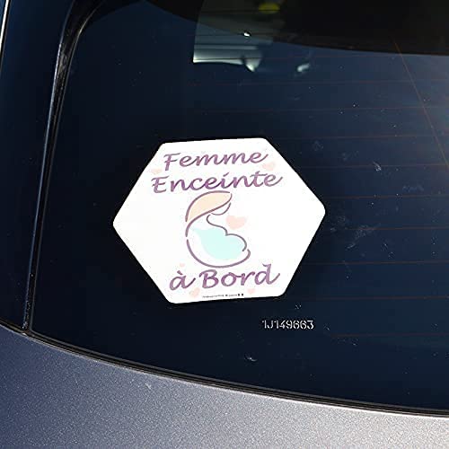 Adhesivo para coche de bebé a bordo, fabricado en Francia, diseño de mujer embarazada a bordo, resina natural