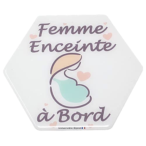 Adhesivo para coche de bebé a bordo, fabricado en Francia, diseño de mujer embarazada a bordo, resina natural