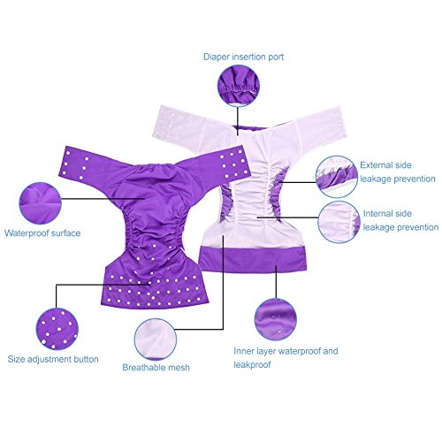 Adultos pañales de tela, ajustado pañal de pañal reutilizable y ropa interior protectora de cuidado de incontinencia, adecuado para hombres mujeres adolescentes(Purple)