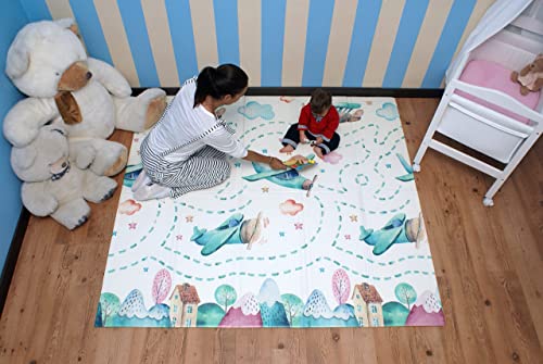 Alfombra bebe plegable XPE, colchoneta juego dos diseños, actividades y aviones, ejercicio psicomotricidad y decoración aviones. Lavable e impermeable