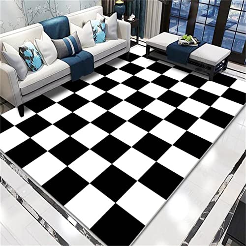 Alfombra de Juego Bebe Alfombra en Blanco y Negro, patrón de Cuadros antifatiga bebé gateando sin decoloración Alfombra de Cuidado Conveniente Alfombra habitaci ,Negro,120x140cm