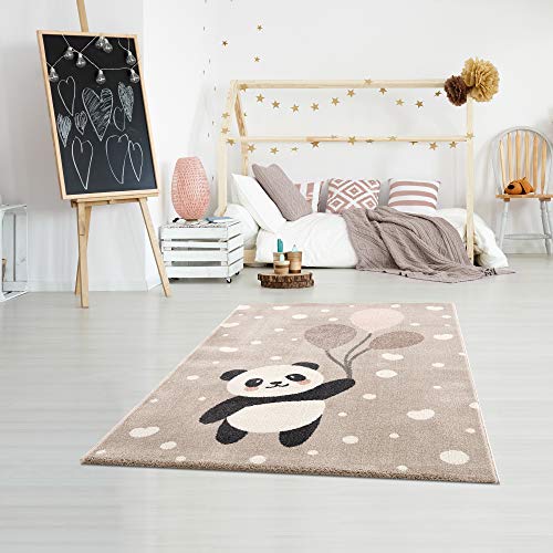 Alfombra infantil – Alfombra para habitación infantil – Alfombra infantil – Alfombra infantil – Alfombra infantil – Oso panda – Corazón – Color beige – Tamaño – 120 x 170 cm