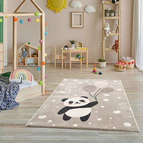 Alfombra infantil – Alfombra para habitación infantil – Alfombra infantil – Alfombra infantil – Alfombra infantil – Oso panda – Corazón – Color beige – Tamaño – 120 x 170 cm