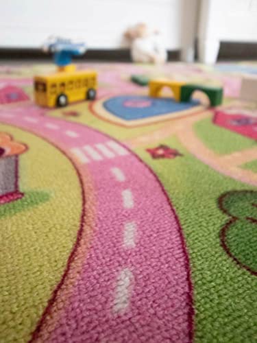 Alfombra Infantil Niña CIUDAD ROSA 95cm x 200cm, Alfombra Coches Circuito | Alfombra Carretera Jugar