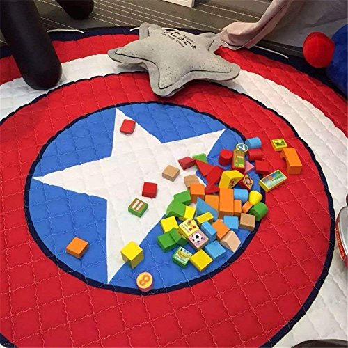 Alfombra Redonda Infantil, Estera animal grande del juego de la historieta anti del resbalón del algodón con Bolsa De Almacenamiento Portátil - 150cm (Captain America)