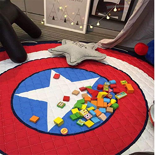 Alfombra Redonda Infantil, Estera animal grande del juego de la historieta anti del resbalón del algodón con Bolsa De Almacenamiento Portátil - 150cm (Captain America)