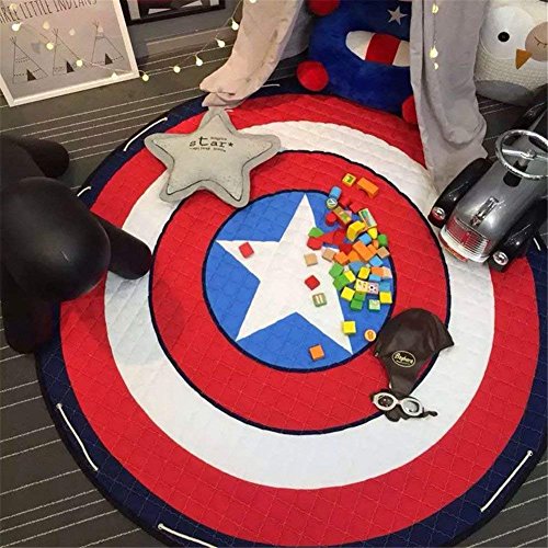 Alfombra Redonda Infantil, Estera animal grande del juego de la historieta anti del resbalón del algodón con Bolsa De Almacenamiento Portátil - 150cm (Captain America)