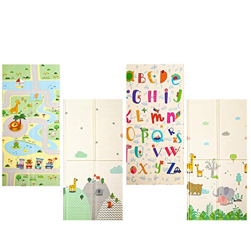 Alfombrilla de juego para bebé, extra grande, plegable, reversible, de espuma no tóxica, impermeable, para niños pequeños al aire libre o en interiores (180 x 200 x 1,5 cm)