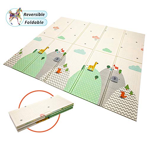 Alfombrilla de juego para bebé, extra grande, plegable, reversible, de espuma no tóxica, impermeable, para niños pequeños al aire libre o en interiores (180 x 200 x 1,5 cm)