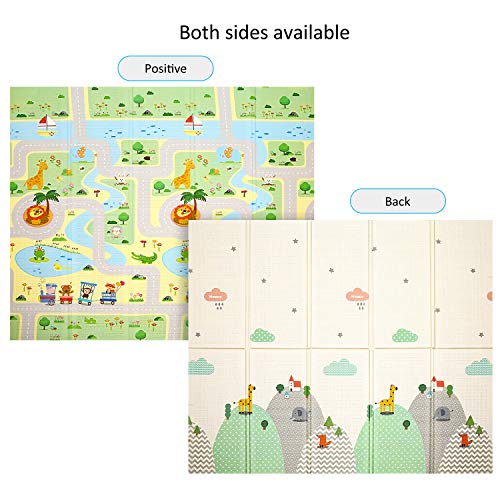 Alfombrilla de juego para bebé, extra grande, plegable, reversible, de espuma no tóxica, impermeable, para niños pequeños al aire libre o en interiores (180 x 200 x 1,5 cm)