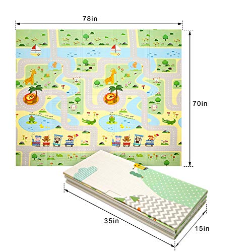 Alfombrilla de juego para bebé, extra grande, plegable, reversible, de espuma no tóxica, impermeable, para niños pequeños al aire libre o en interiores (180 x 200 x 1,5 cm)