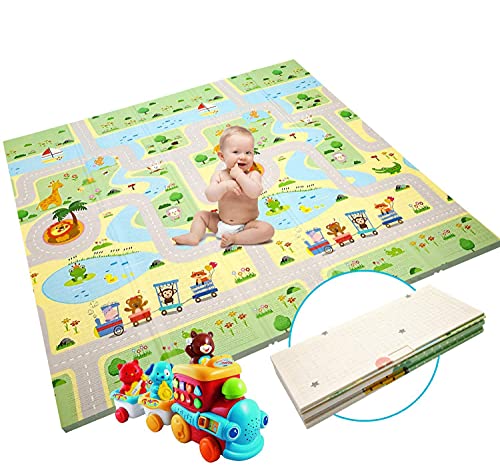 Alfombrilla de juego para bebé, extra grande, plegable, reversible, de espuma no tóxica, impermeable, para niños pequeños al aire libre o en interiores (180 x 200 x 1,5 cm)