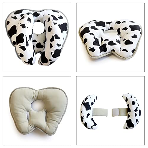 Almohada de viaje ajustable para bebé para silla de paseo o cama, 2 en 1 cochecitos de silla de paseo Soporte de cuello suave para 3 meses a 1 año Bebé (Vacas)