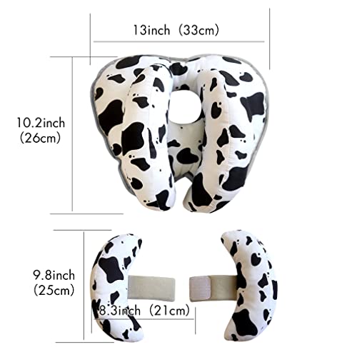 Almohada de viaje ajustable para bebé para silla de paseo o cama, 2 en 1 cochecitos de silla de paseo Soporte de cuello suave para 3 meses a 1 año Bebé (Vacas)