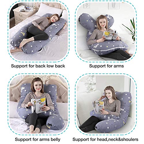 Almohada para el Embarazo Almohada de Maternidad en Forma de U Algodon Almohada Maternidad Almohada para Todo el Cuerpo Almohada Embarazada con reemplazable y Lavable（Algodón，Puntos Grises）