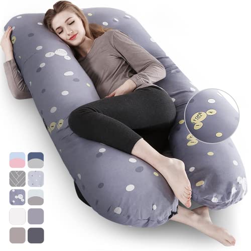 Almohada para el Embarazo Almohada de Maternidad en Forma de U Algodon Almohada Maternidad Almohada para Todo el Cuerpo Almohada Embarazada con reemplazable y Lavable（Algodón，Puntos Grises）