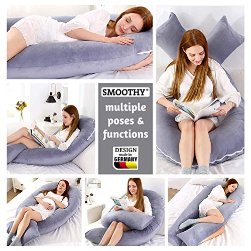 Almohadas de Embarazo, Almohadas para Dormir de Lado, Almohadas de posicionamiento, Almohadas para bebés y para Lactancia en Forma de U, Funda Lavable 100% algodón (Classic XXL, 150 x 80 cm, Gris)