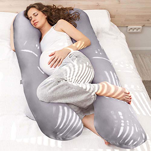 Almohadas de Embarazo, Almohadas para Dormir de Lado, Almohadas de posicionamiento, Almohadas para bebés y para Lactancia en Forma de U, Funda Lavable 100% algodón (Classic XXL, 150 x 80 cm, Gris)