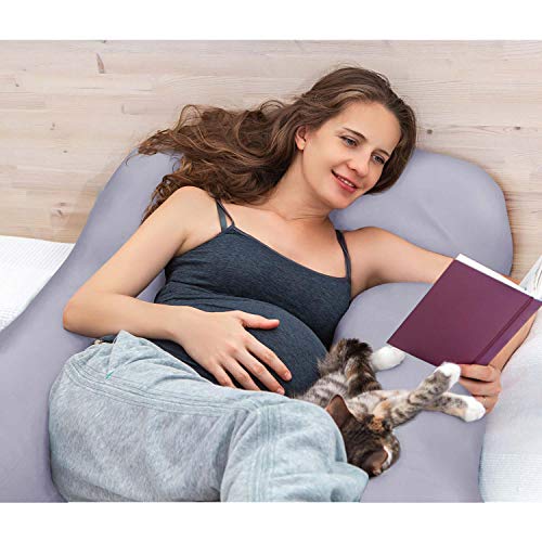 Almohadas de Embarazo, Almohadas para Dormir de Lado, Almohadas de posicionamiento, Almohadas para bebés y para Lactancia en Forma de U, Funda Lavable 100% algodón (Classic XXL, 150 x 80 cm, Gris)