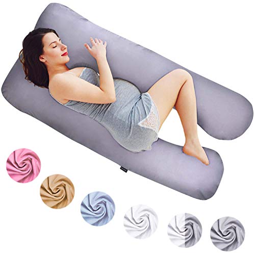 Almohadas de Embarazo, Almohadas para Dormir de Lado, Almohadas de posicionamiento, Almohadas para bebés y para Lactancia en Forma de U, Funda Lavable 100% algodón (Classic XXL, 150 x 80 cm, Gris)