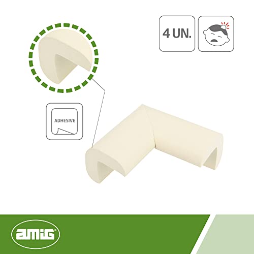 Amig - Protectores de Cantos Flexibles y Transparentes para Colocar en Muebles, Mesas, Sillas y otro Mobiliario - Paquete 4 uds Goma NBR, Seguridad para bebé en hogar, Blanco, (CS502)