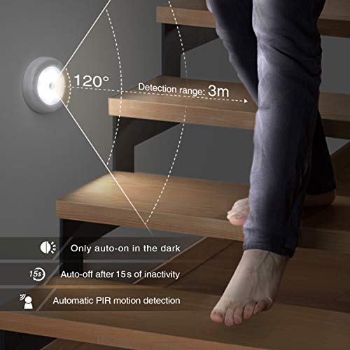 AMIR Luz Nocturna, (6 LED, 3PCS) Luz Sensor Movimiento con Almohadillas Adhesivas e Imán, Luz Led Armario para Habitación Bebé, Niños, Sala, Pasillos, Sótano, Cocina, Garaje (Blanco)