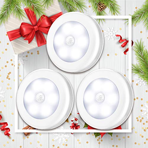 AMIR Luz Nocturna, (6 LED, 3PCS) Luz Sensor Movimiento con Almohadillas Adhesivas e Imán, Luz Led Armario para Habitación Bebé, Niños, Sala, Pasillos, Sótano, Cocina, Garaje (Blanco)