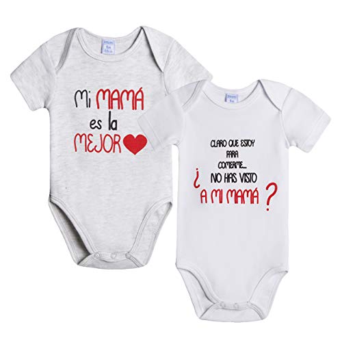 Amomí Body de Manga Corta Bebe - Ragalos Originales para Padres Primerizos Pack 2 Pcs Algodón 100% (3 Meses, Mamá)