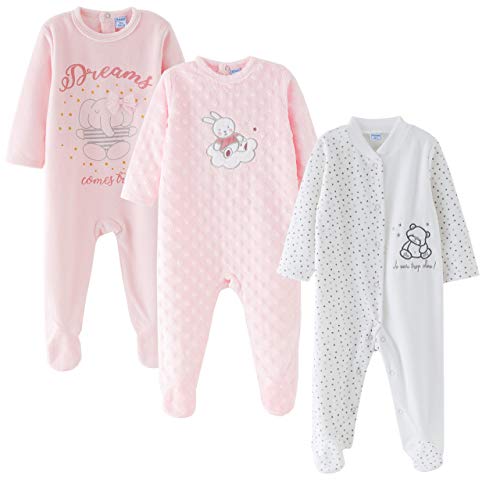 Amomí Pijama Bebe, Pelele Bebé Niña Manga Larga Terciopelo 0-24M (6 Meses, 71111+71117+A21041/6M)