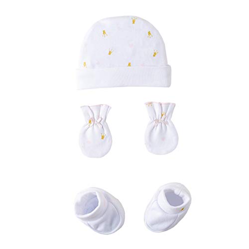 Amomí Set Regalo Recién Nacido/Conjunto bebé Primera Puesta/Gorro, Manoplas y Patucos con Caja de Regalo para recién Nacido Talla Unica (Blanco)