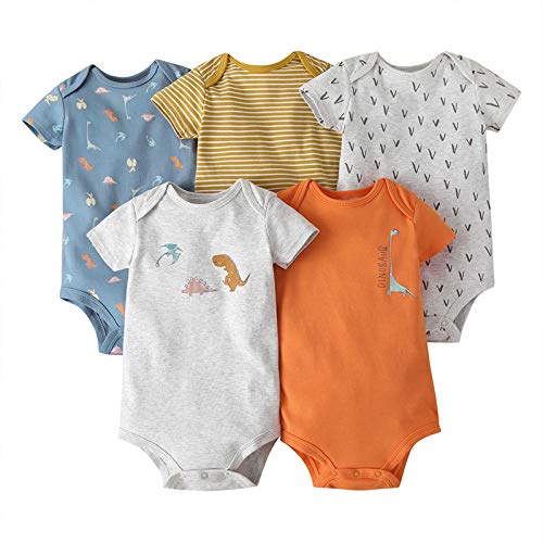 amropi Bebé Niños Body Pack de 5 Mono Mameluco Manga Corta Niñas Algodón Pelele Conjuntos Azul/Amarillo/Naranja,6-9 Meses