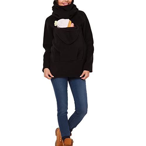 amropi Mujer Sudadera Capucha Portador de Bebé Forro Polar Canguro Portabebé Chaqueta Negro,M