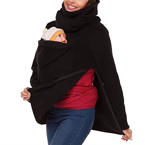 amropi Mujer Sudadera Capucha Portador de Bebé Forro Polar Canguro Portabebé Chaqueta Negro,M