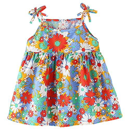 amropi Pack de 3 Vestidos sin Mangas para Bebé Niña Algodón Floral Casual Vestido Naranja Rojo Blanco,0-6 Meses