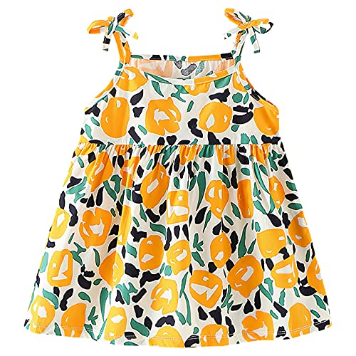 amropi Pack de 3 Vestidos sin Mangas para Bebé Niña Algodón Floral Casual Vestido Naranja Rojo Blanco,0-6 Meses