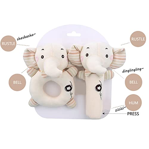 Anguxer 2 Piezas Sonajero de Juguete, Sonajero Peluche para bebé, Sonajero con campana, un Muñeca de Peluche apto para bebés mayores de 3 meses