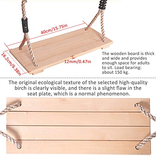 A/O Asiento de Madera de Swing, Swing de jardín al Aire Libre Pulido de Cuatro Plantas, con Cinta de conexión de Cuerda de cáñamo Ajustable, Asientos Columpios para Adultos niños