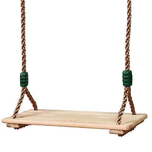 A/O Asiento de Madera de Swing, Swing de jardín al Aire Libre Pulido de Cuatro Plantas, con Cinta de conexión de Cuerda de cáñamo Ajustable, Asientos Columpios para Adultos niños