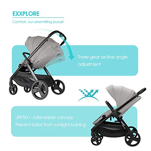 APRAMO EXXPLORE Bebé Silla de Paseo Reversible Infantil Multifuncional Carrito Plegable Compatible con Capazo y Bebé Silla de Coche (Negro)