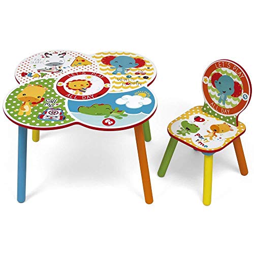 ARDITEX FP10000 Set de Mesa (60x60x44cm) y Silla (27x27x52cm) de madera de MATTEL-Fisher-Price