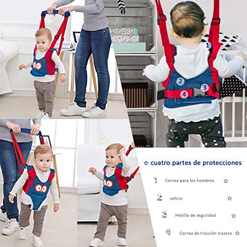 Arnes Bebe para Caminar Primeros Pasos, INPHER Tirantes Andar Bebe Respirables, Andador Bebes, Correa de Seguridad Ajustable, con 2 Cadenas para Chupetes, Azul